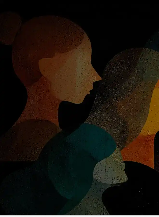 Stylized illustration of diverse silhouetted profiles